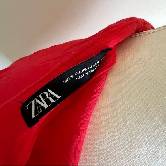 ZARA Coral Red Sateen Mini Skirt with Knot Detail Bloggers Fave Size XS - Picture 8 of 8